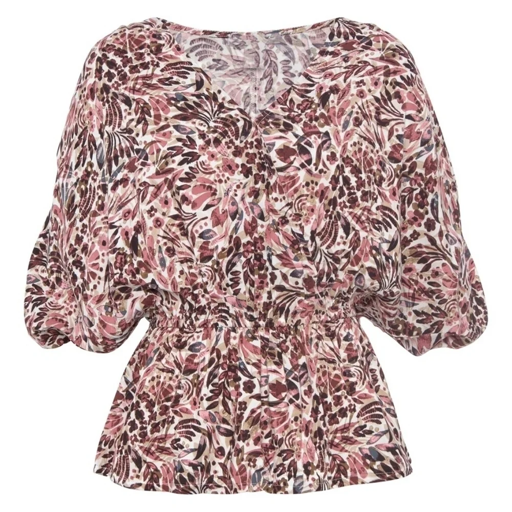 LASCANA Nwt Floral Print Dolman Sleeve Surplice Front Blouse, Elastic Waist, 2X - Picture 2 of 15